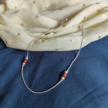 925 Silver Orange Beaded Summer Indie Thin Payal Anklet, 6 of 6