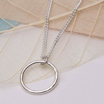 Handmade Hammered Silver Circle Necklace, 2 of 4