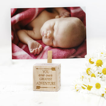 New Baby Personalised Wooden Block Photo Holder, 2 of 4