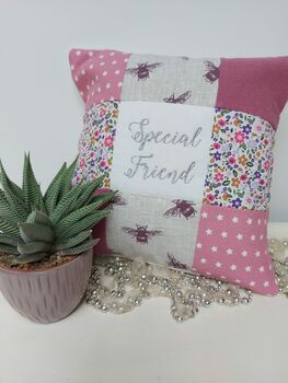 Special Friend Cushion Purple Bees And Flowers, 4 of 12