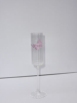 Ribbed Pink Butterfly Prosecco Glass Set Of Two, 4 of 5