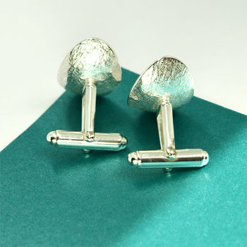Textured And Domed Oval Silver Cufflinks, 5 of 9