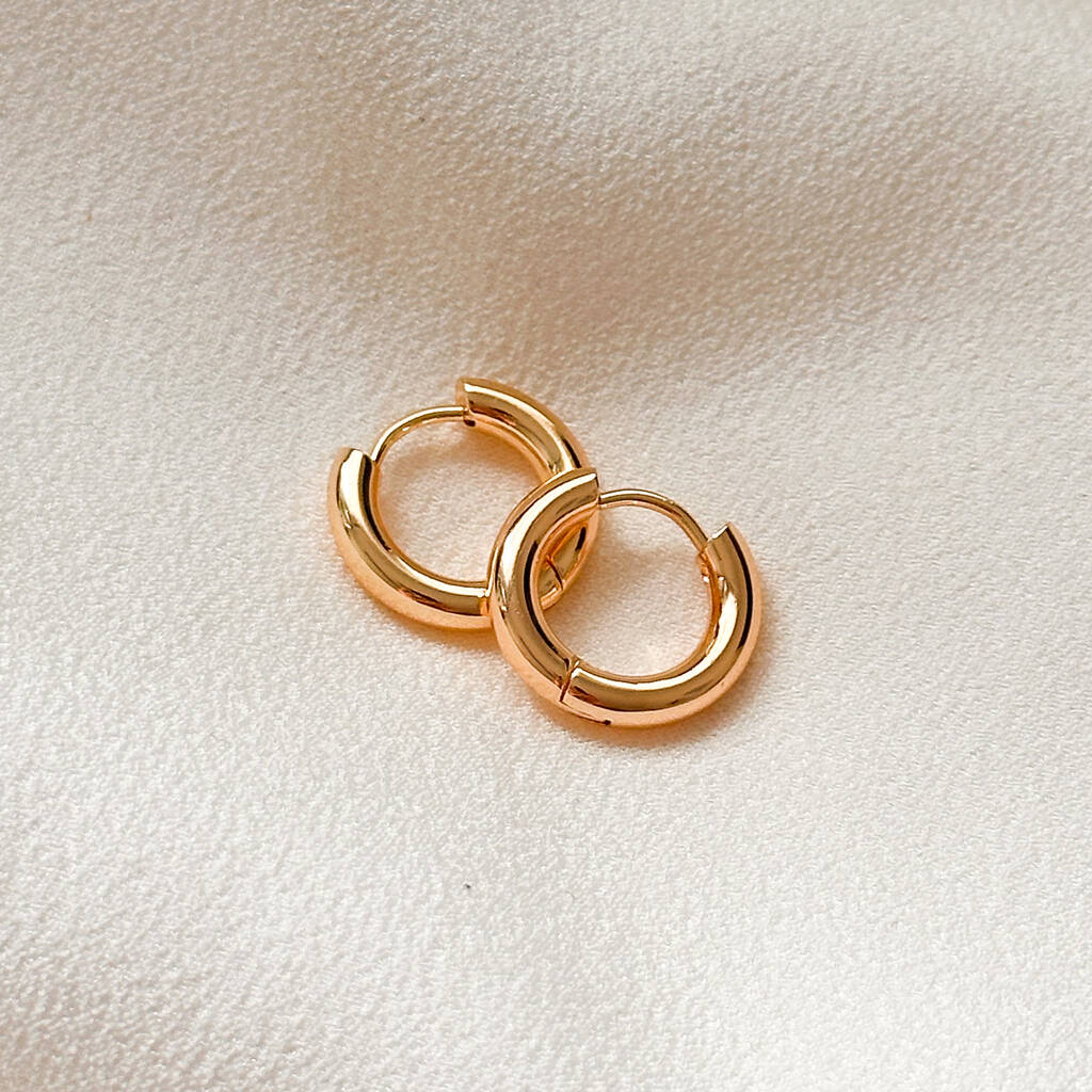 18k Gold Chunky Huggie Hoop Earrings, 1 of 3