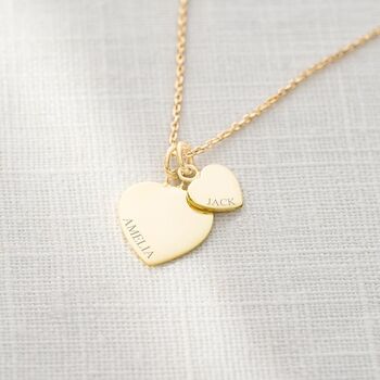Sterling Silver Double Heart Charm Personalised Necklace, 3 of 11