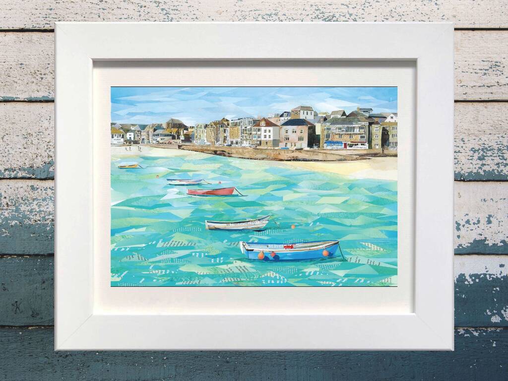 St Ives Harbour Cornwall Upcycled Paper Collage Print, 1 of 7