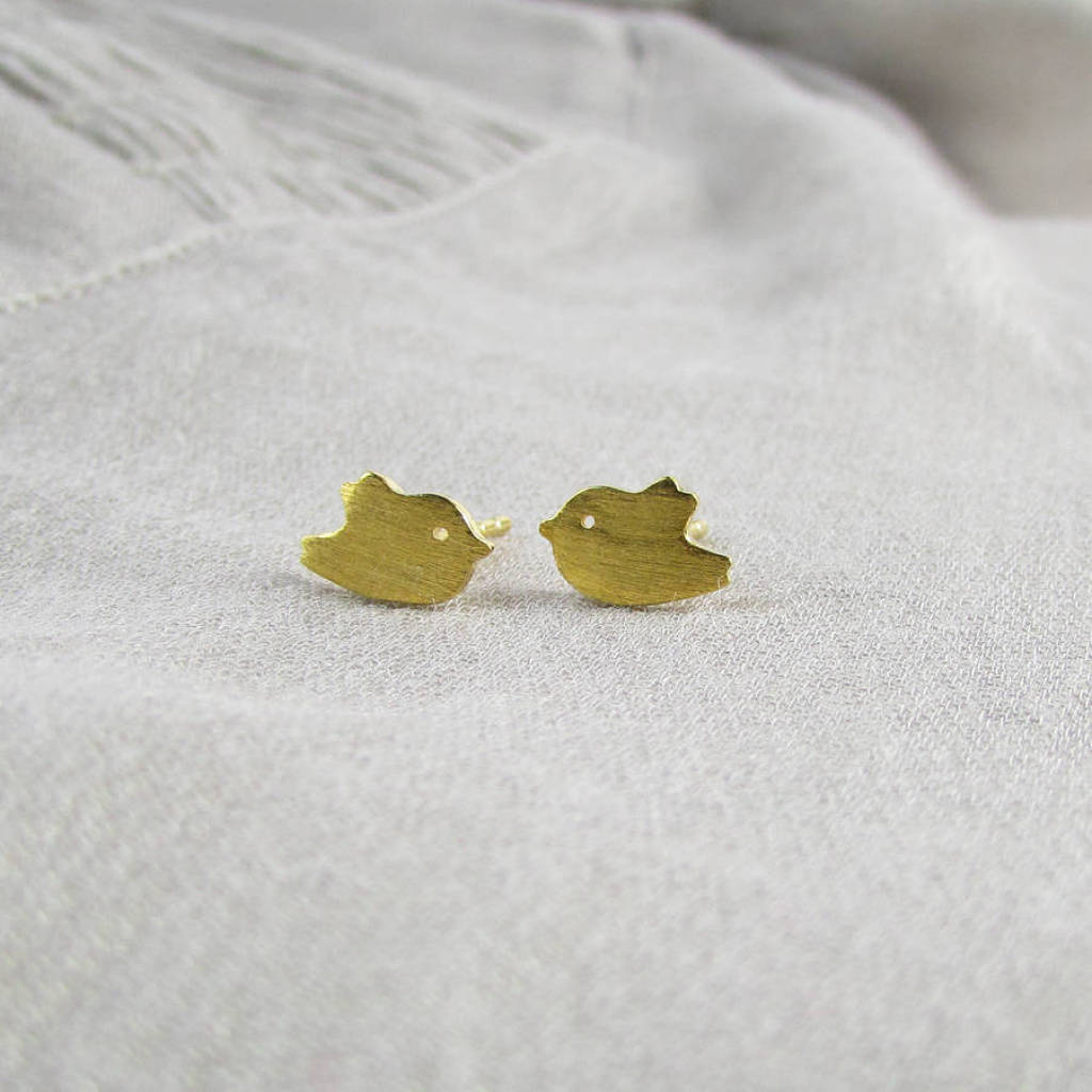 gold bird stud earrings by evy designs | notonthehighstreet.com