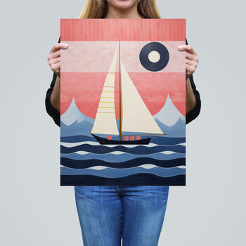 Setting Sail Geometric Sea Pink Blue Wall Art Print, 2 of 6