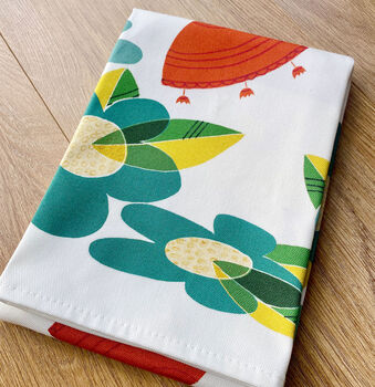 Retro Floral Organic Cotton Tea Towel, 6 of 8