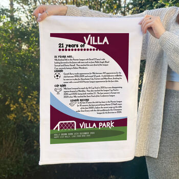 Years Of Being A Villan Tea Towel Birthday Gift For Aston Villa Fan, 2 of 6