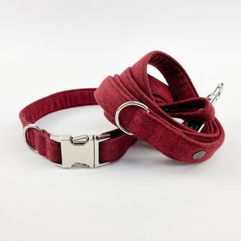 Luxury Cranberry Herringbone Dog Collar, 3 of 11