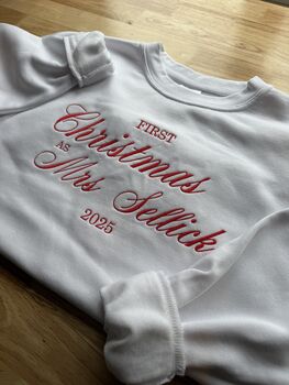 Custom Embroidered 'First Christmas As Mrs…' Personalised Surname Sweatshirt, 4 of 4