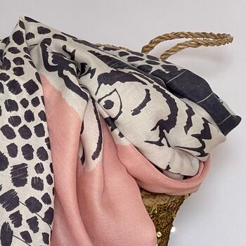 Tiger And Leopards Scarf In Dusky Pink, 4 of 5