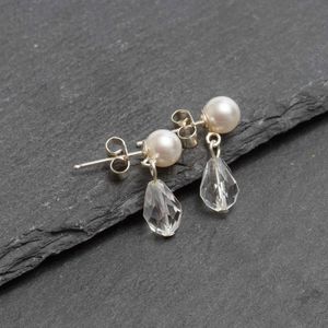 Bridal Silver Pearl Stud With Crystal Drop Earrings By Lhg Designs