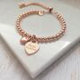 Rose Gold Ball Slider Bracelet, Engraved Rose Gold Heart, thumbnail 1 of 7