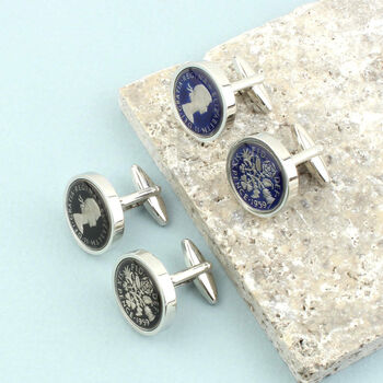 Personalised 70th Birthday Enamelled Sixpence Cufflinks, 3 of 9
