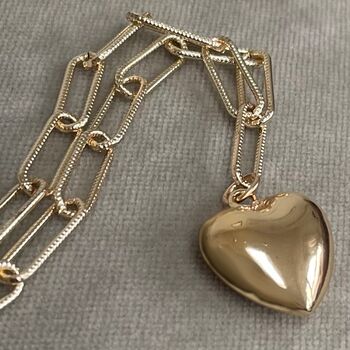 Delight Puffy Heart Gold Plated Long Pendant Necklace, 2 of 5