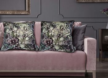 Orchid Garden Floral Cushion With Bees Butterflys And Variations Of Wild Orchids, 3 of 4