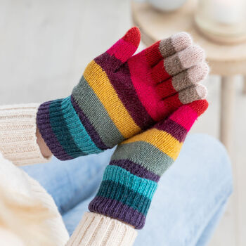 Rainbow Stripe Angora Knit Gloves, 2 of 8