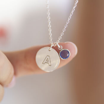 Silver Plated Modern Initial Birthstone Disc Necklace, 2 of 6