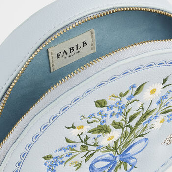 Isabel Floral Bow Blue Embroidered Circle Bag, 7 of 8