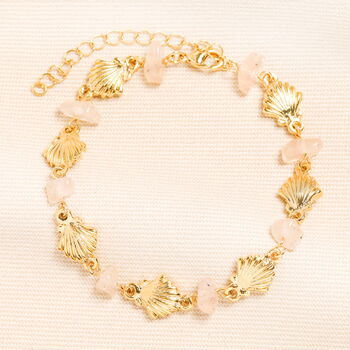 Semi Precious Pink Clam Charm Bracelet In Gold Plating, 2 of 4