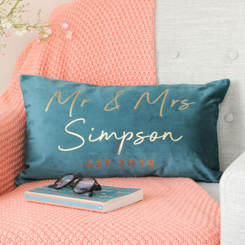 Personalised Mr And Mrs Velvet Wedding Cushion, 4 of 5