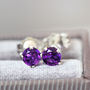 Purple Amethyst Stud Earrings In Silver Or Gold, thumbnail 10 of 12