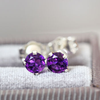 Purple Amethyst Stud Earrings In Silver Or Gold, 10 of 12