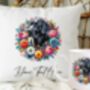 Personalised Black Labrador Summer Floral Dog Wreath Cushion And Mug Gift Bundle, thumbnail 1 of 4