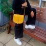 Leather Saddle Bag Loop Closure Crossbody Sam In Yellow, thumbnail 3 of 8