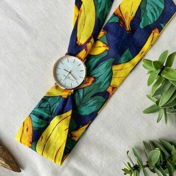 Banana Print Changeable Women Cotton Strap Wrist Watch, 8 of 9