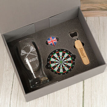 Personalised Darts Pint Glass With Flights Gift Set, 2 of 8