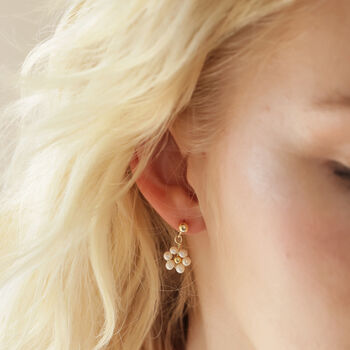 Freshwater Pearl Daisy Drop Earrings In Gold Plating, 2 of 4