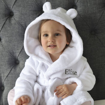 Personalised White Baby Dressing Gown With Ears, 3 of 12