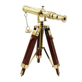 Personalised Brass Telescope With Wooden Tripod Stand, 4 of 11