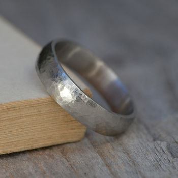 Platinum Wedding Band With Hammer Effect, 5 of 6