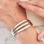 Sterling Silver Chunky Three Bar Hinged Cuff Bangle, thumbnail 1 of 8