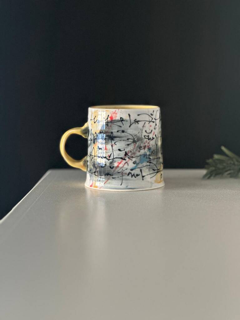 Hand Thrown Ceramic Mug/Asemic Writing, 1 of 5