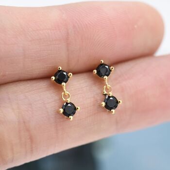 Tiny Double Black Cz Dangle Stud Earrings, 6 of 10