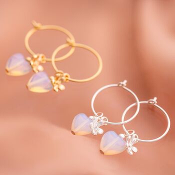 Stone Heart And Micro Flower Hoop Earrings, 2 of 6