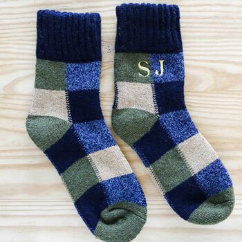 Mens Wool Beanie Hat Personalised Bed Socks Gift Set, 5 of 8