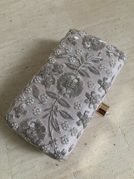 Pale Pink Floral Embroidered Clutch Bag, 2 of 10