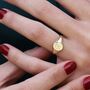 Ladies 9ct Yellow Gold Personalised Round Signet Ring, thumbnail 2 of 6