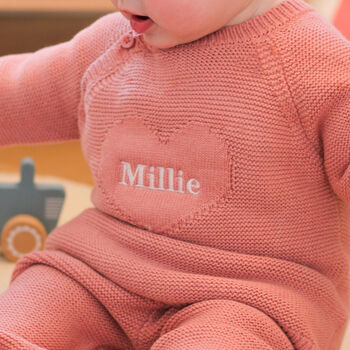 Personalised Pink Knitted New Born Baby Twin Set, 10 of 12