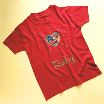 Personalised Liberty Sunburst Heart Sparkly T Shirt, 3 of 3