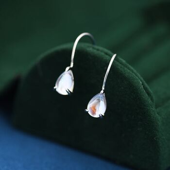 Sterling Silver Moonstone Droplet Drop Hook Earrings, 2 of 11