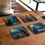 Mystic Felines Set Of Four Pu Leather Coasters, thumbnail 6 of 8