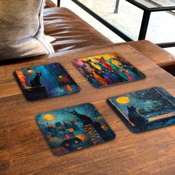 Mystic Felines Set Of Four Pu Leather Coasters, 6 of 8