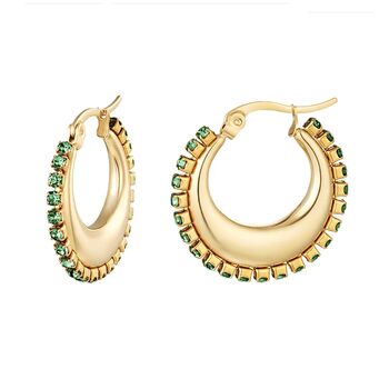 Orb Green Crystal Statement Hoops, 3 of 6