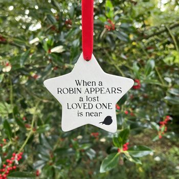 Personalised Christmas Robin Memorial Hanging Ceramic Star, 2 of 3